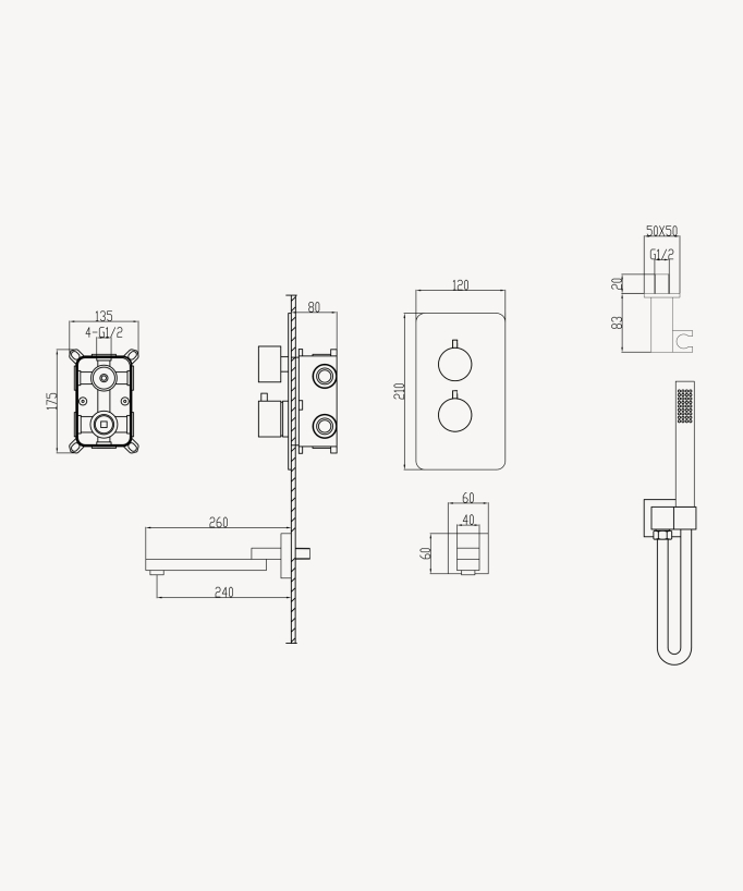 Robinet mitigeur thermostatique bain-douche à encastré - Sirius