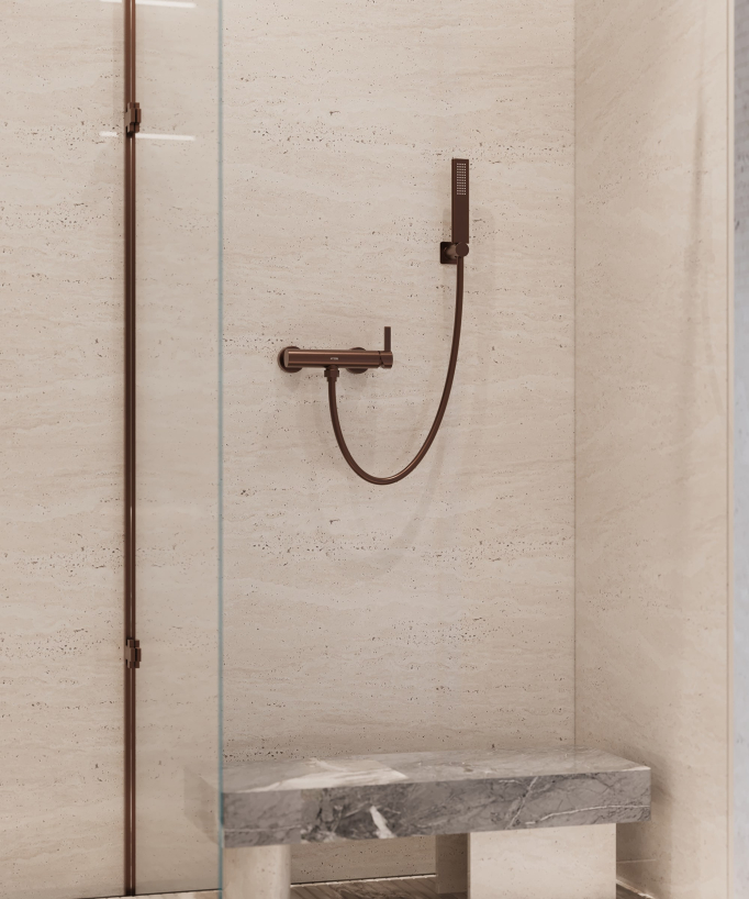 Mitigeur de douche mural Or rose brossé  - Fiumina