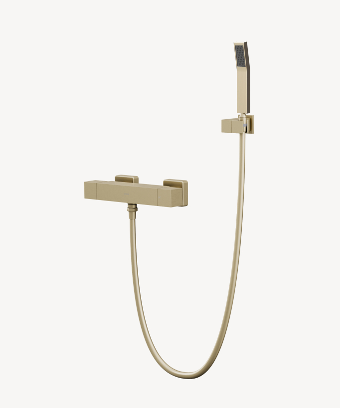 Mitigeur thermostatique de douche mural Doré brossé - Sirius