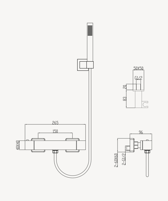 Mitigeur thermostatique de douche mural Doré - Sirius