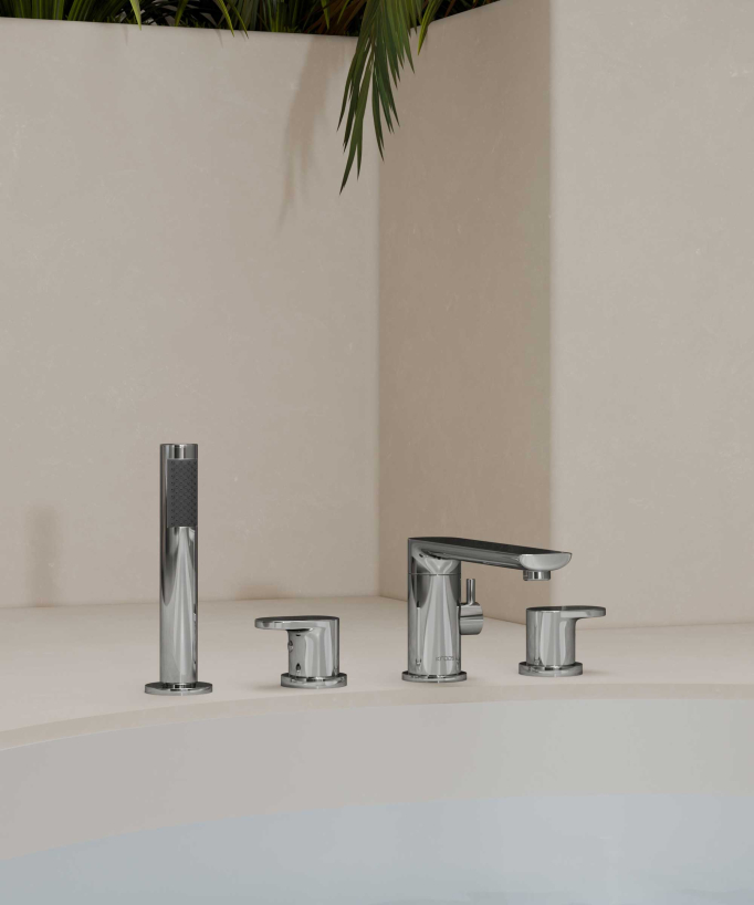 Robinet mélangeur bain-douche 4 trous sur plage Chromé - Nunki