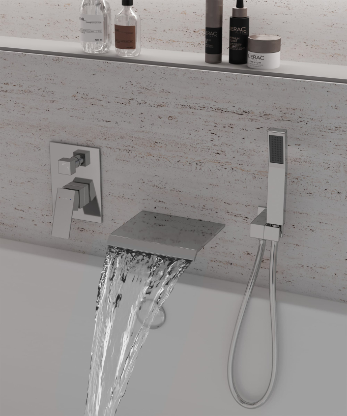 Robinet mitigeur cascade bain-douche à encastrer Chromé - Sirius
