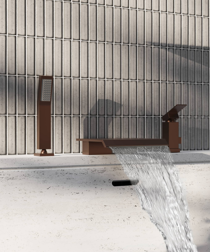 Mitigeur de bain cascade sur plage 3 trous Or rose brossé - Sirius