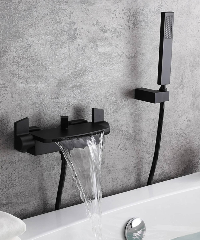 Robinet mélangeur bain-douche mural, Cascade - Noir