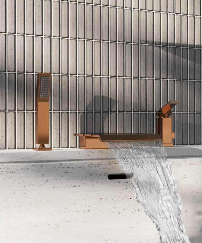 Mitigeur de bain cascade sur plage 3 trous Or rose - Sirius
