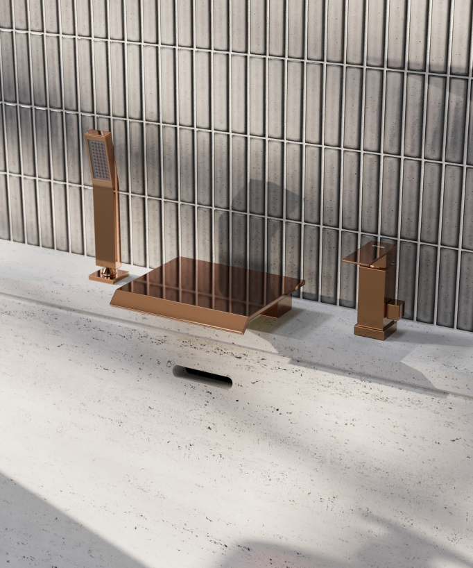 Mitigeur de bain cascade sur plage 3 trous Or rose - Sirius
