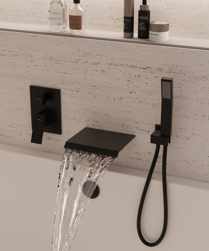 Robinet mitigeur cascade bain-douche à encastrer Noir - Sirius