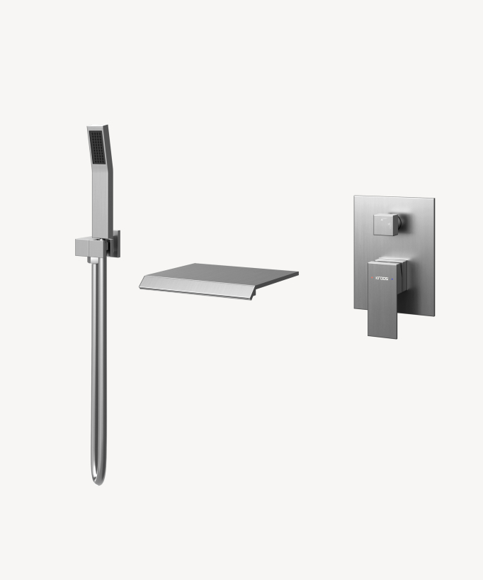 Robinet mitigeur cascade bain-douche à encastrer Nickel brossé - Sirius