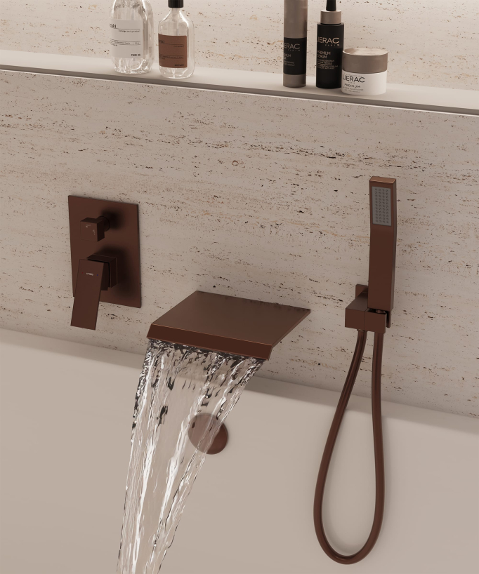 Robinet mitigeur cascade bain-douche à encastrer Or rose brossé - Sirius