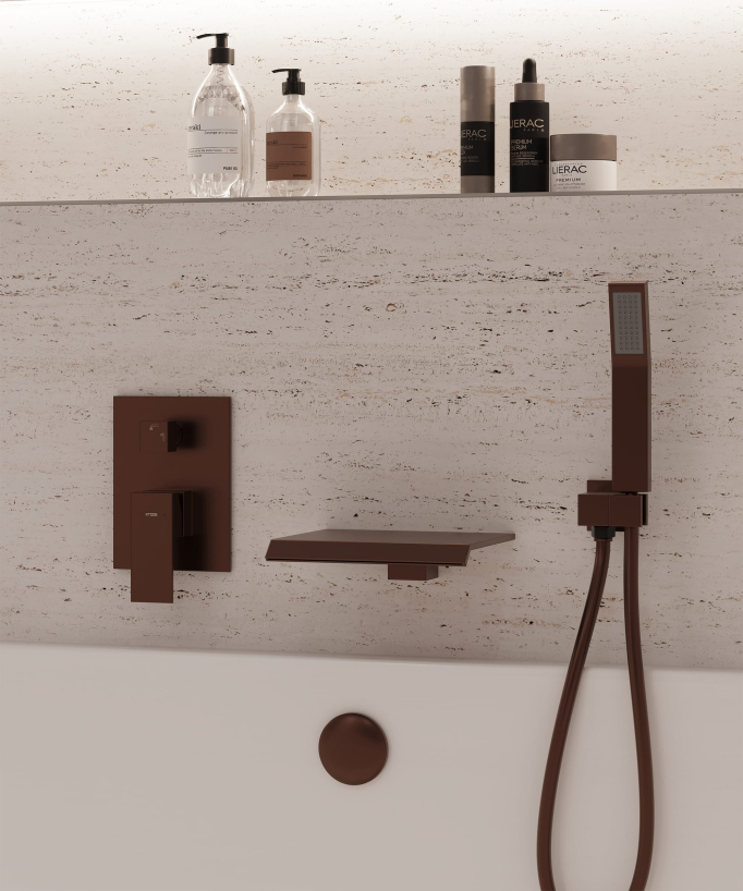 Robinet mitigeur cascade bain-douche à encastrer Or rose brossé - Sirius