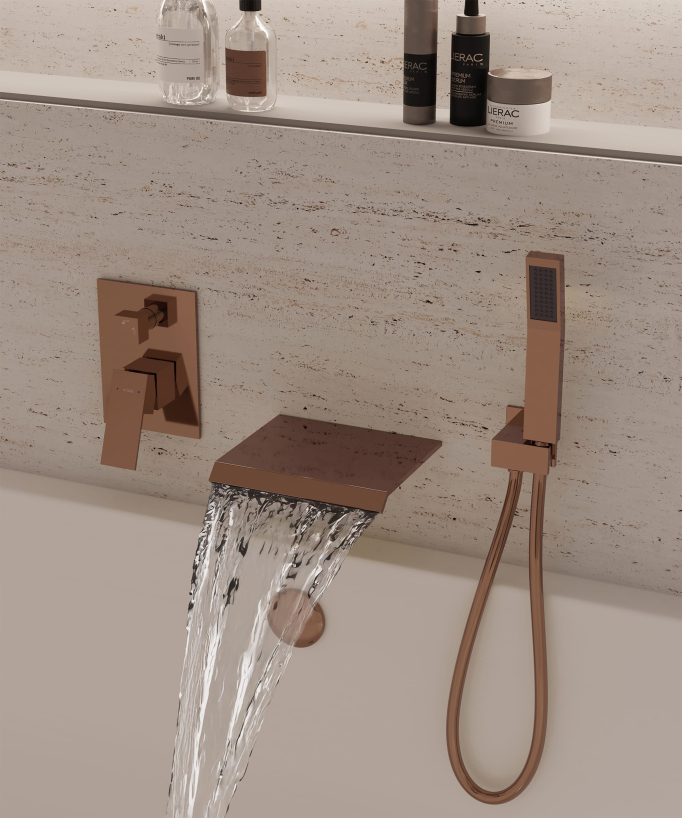 Robinet mitigeur cascade bain-douche à encastrer Or Rose - Sirius