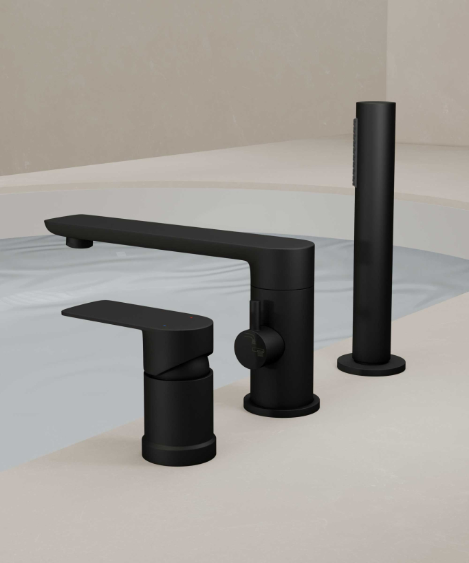Robinet mitigeur bain-douche 3 trous sur plage Noir - Nunki