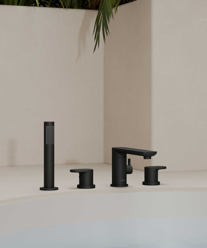 Robinet mélangeur bain-douche 4 trous sur plage Noir - Nunki