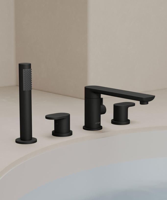 Robinet mélangeur bain-douche 4 trous sur plage Noir - Nunki