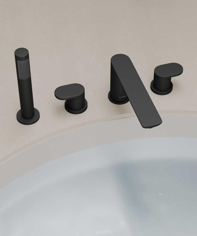Robinet mélangeur bain-douche 4 trous sur plage Noir - Nunki