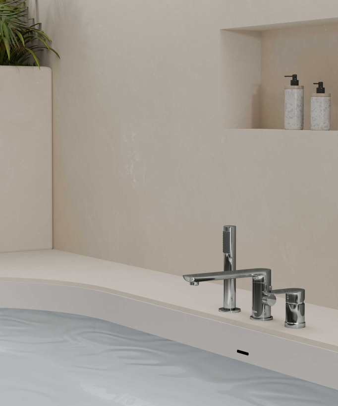 Robinet mitigeur bain-douche 3 trous sur plage Chromé - Nunki