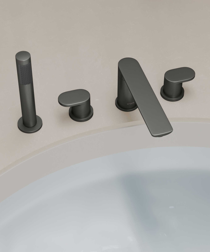 Robinet mélangeur bain-douche 4 trous sur plage Gun métal - Nunki