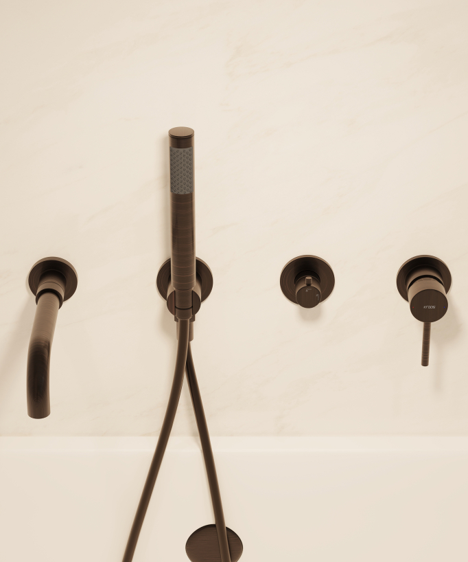 Robinet mitigeur de baignoire à encastré 4 trous Moka brossé - Corbeau