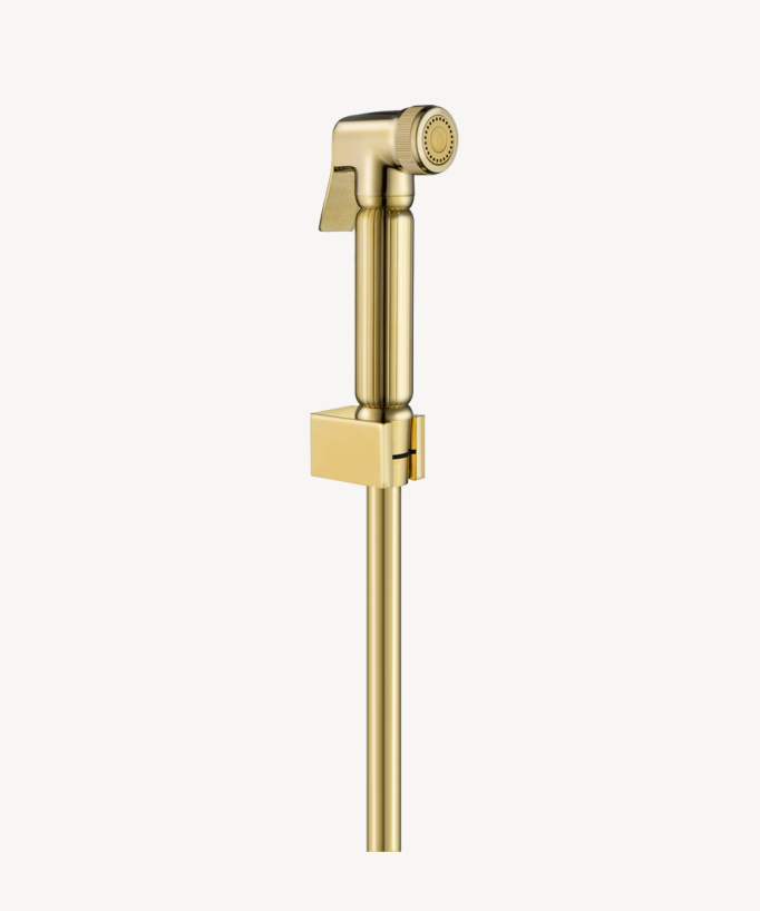 Douchette WC avec flexible PVC et support mural couleur dorée