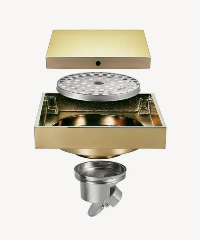 Siphon de sol carré - Doré brossé