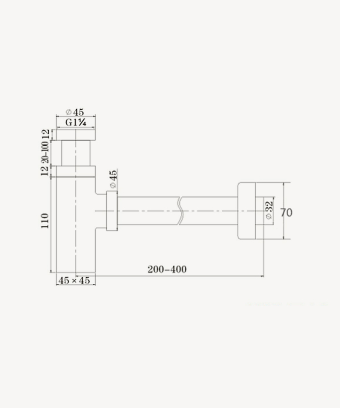 Siphon de lavabo carré - Nickel brossé