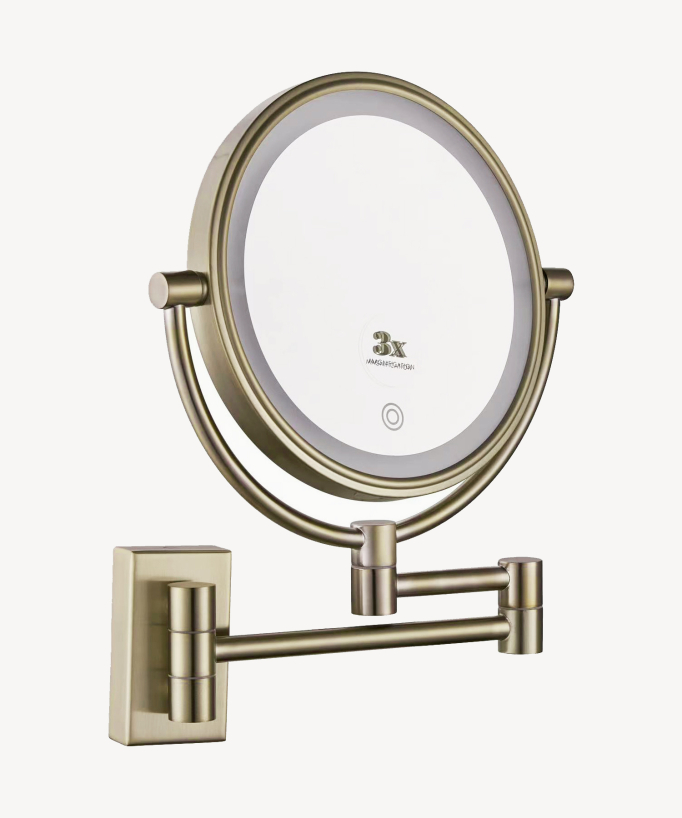 Miroir grossissant mural avec éclairage LED - Doré brossé
