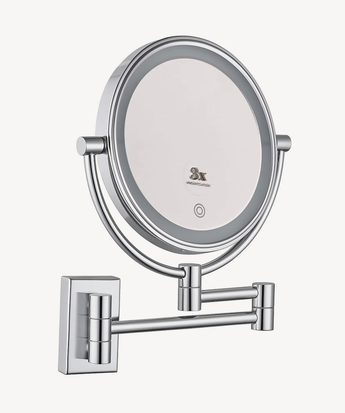 Miroir grossissant mural avec éclairage LED - Chromé