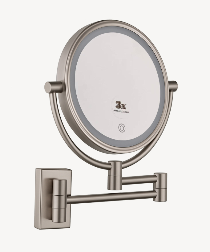 Miroir grossissant mural avec éclairage LED - Nickel brossé
