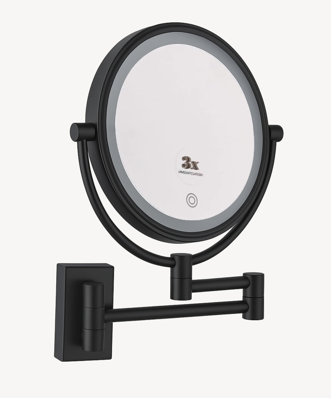 Miroir grossissant mural avec éclairage LED - Noir
