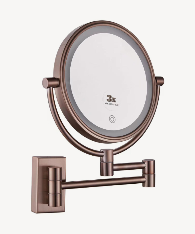 Miroir grossissant mural avec éclairage LED - Or rose brossé