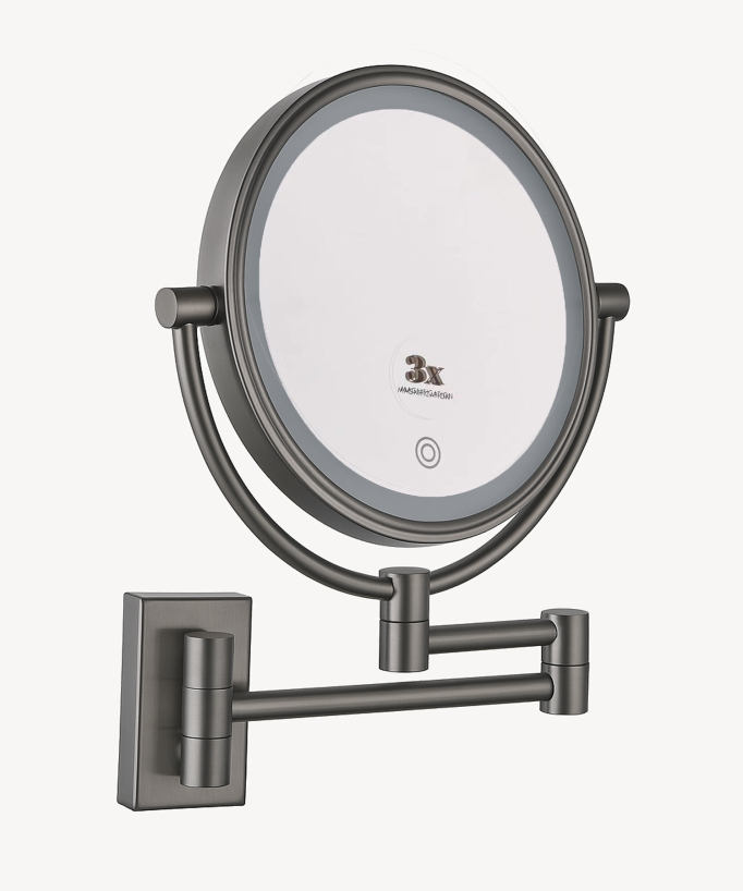 Miroir grossissant mural avec éclairage LED - Gun métal