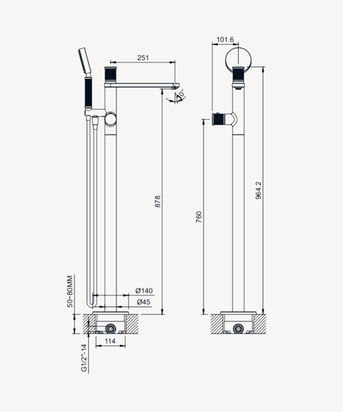 Mitigeur thermostatique de baignoire sur pied - Hera