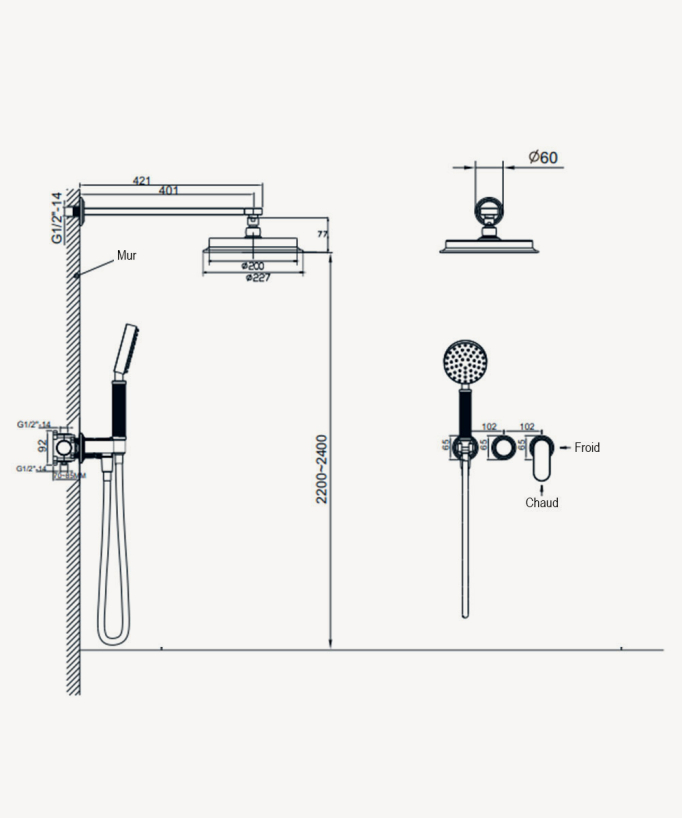 Colonne de douche mitigeur encastrable - Hera