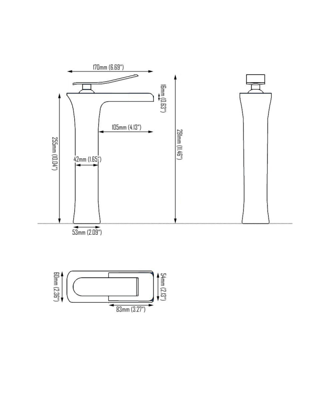 Robinet pour vasque Cascade Mitigeur Chromé En Laiton Carré Mono Levier de Commande surélevé