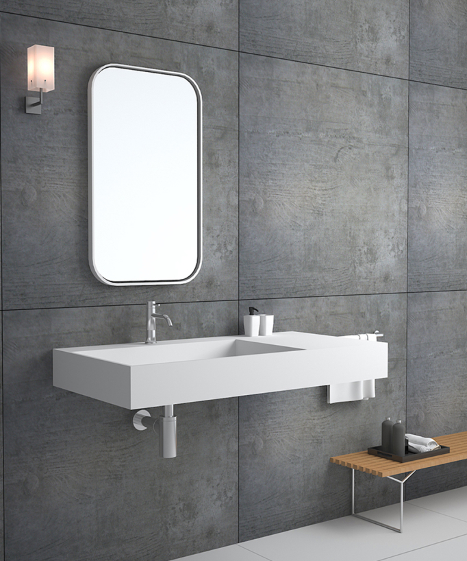 Lavabo rectangulaire suspendu en résine minérale Blanc mat - Bumba