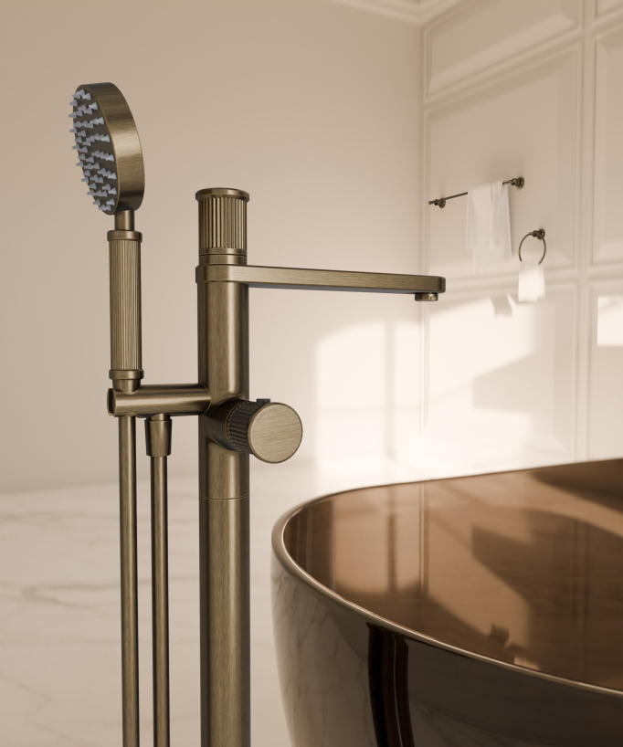 Mitigeur thermostatique de baignoire sur pied Bronze - Hera