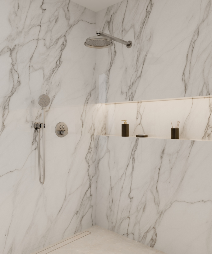 Colonne de douche thermostatique encastrable Nickel brossé - Hera