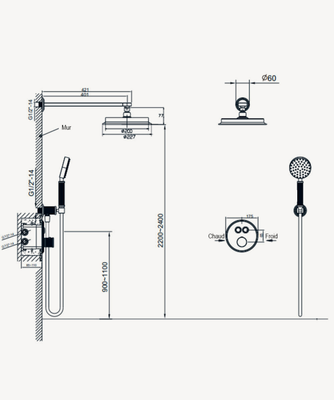 Colonne de douche thermostatique encastrable - Hera