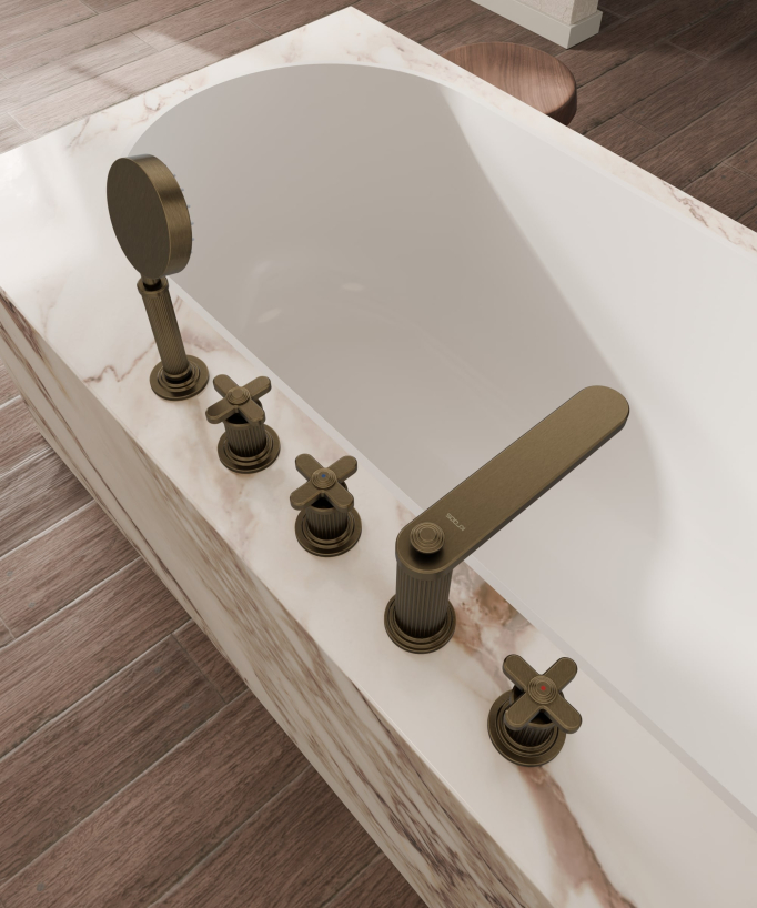 Mélangeur bain-douche 5 trous sur plage Bronze - Hera