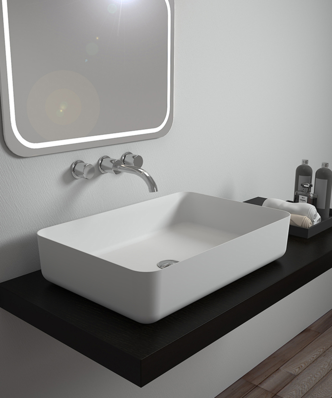 Vasque rectangulaire à poser en solid surface Blanc mat - Kalemie
