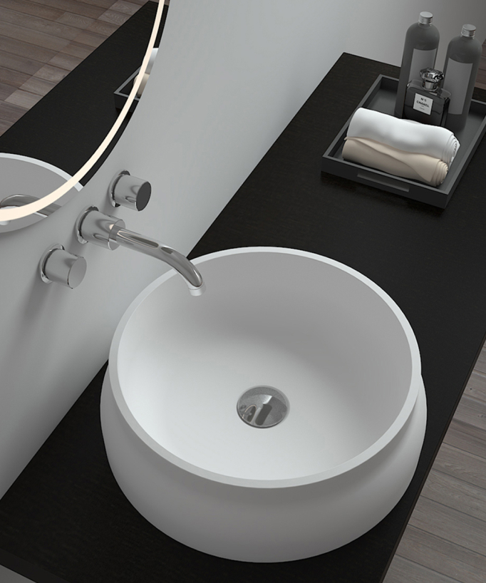 Vasque ronde à poser en solid surface Blanc mat - Impfondo
