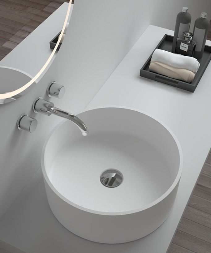 Vasque ronde à poser en solid surface Blanc mat - Makoua