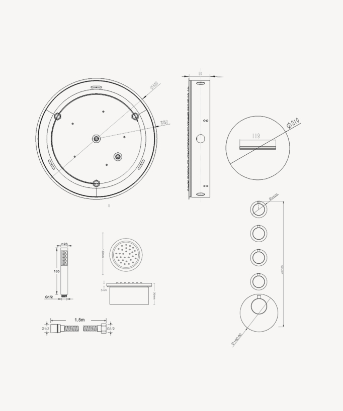 Composition de douche thermostatique ciel de pluie rond Wellness avec body jets - Corbeau