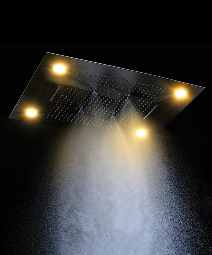 Composition de douche thermostatique avec ciel de pluie LED et chromothérapie - 80x60 cm
