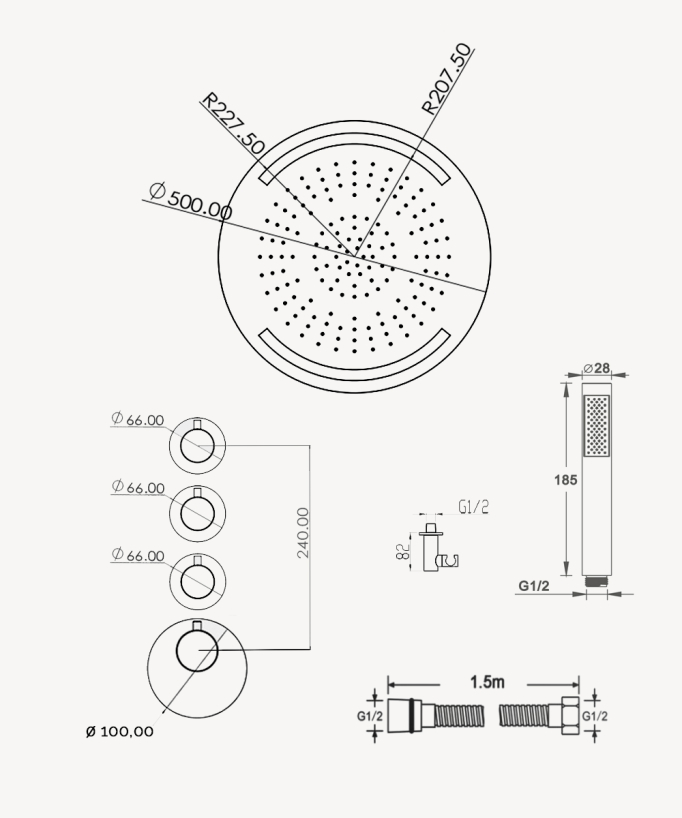 Pack de douche thermostatique avec ciel de pluie rond à LED - Corbeau