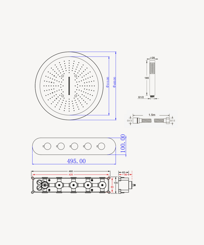 Pack mitigeur thermostatique de douche Wellness à LED - Corbeau