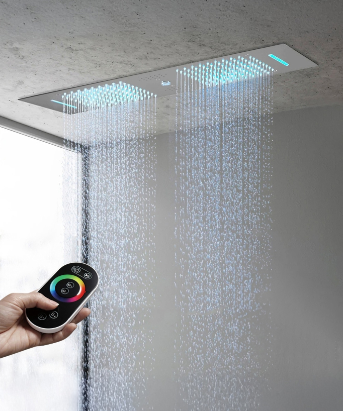Ensemble douche thermostatique moderne - Ciel de pluie LED 900x300 mm, 3 jets de corps