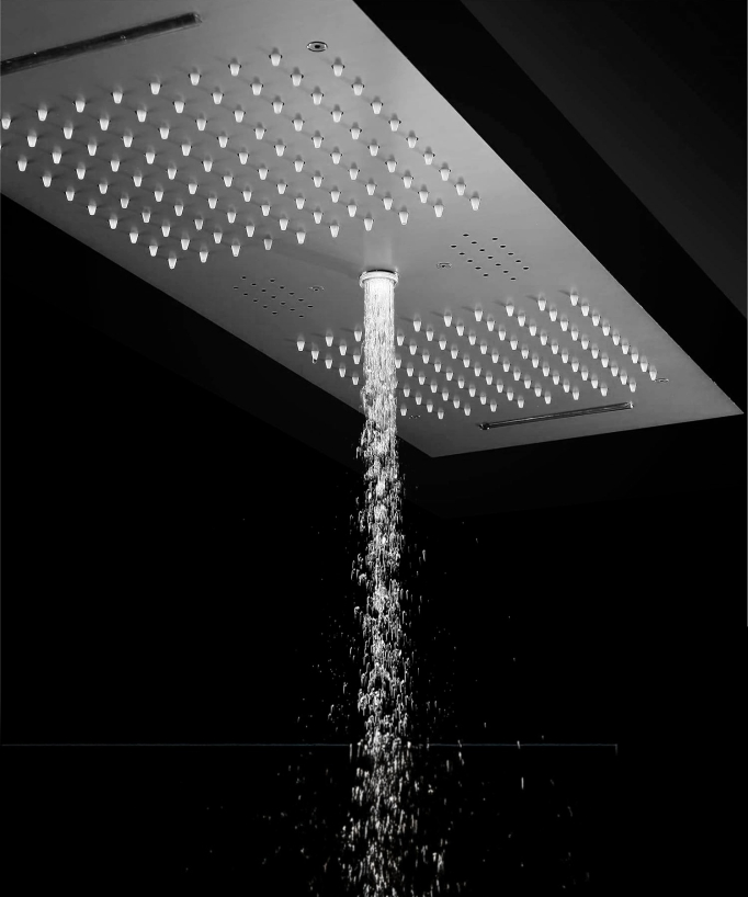 Ensemble douche thermostatique moderne - Ciel de pluie LED 900x300 mm, 3 jets de corps