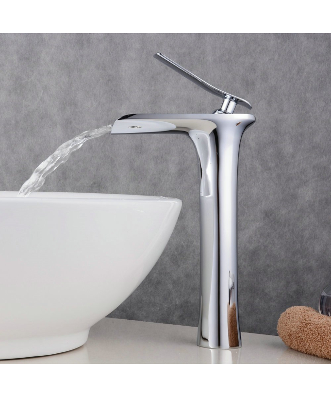 Robinet pour vasque Cascade Mitigeur Chromé En Laiton Carré Mono Levier de Commande surélevé