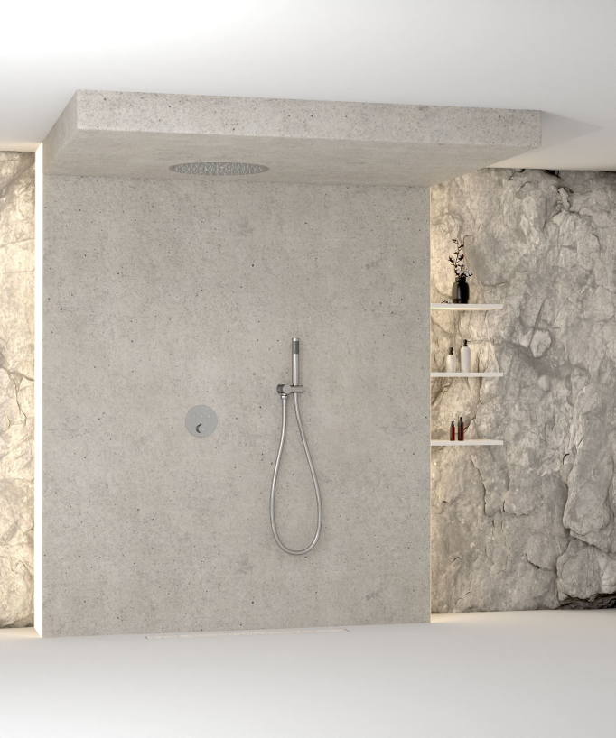 Pack douche thermostatique avec pommeau encastré rond - Chromé